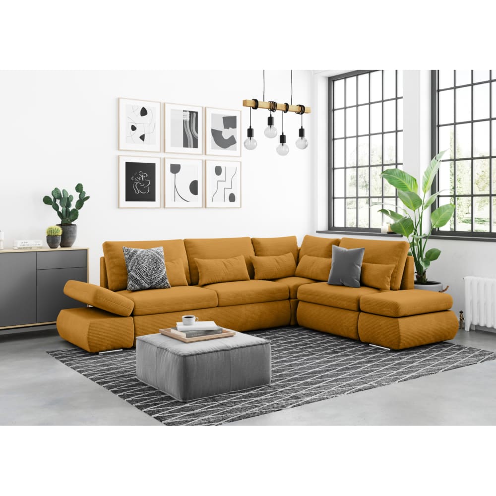 Canapé d'angle réversible convertible en velours côtelé - Jaune