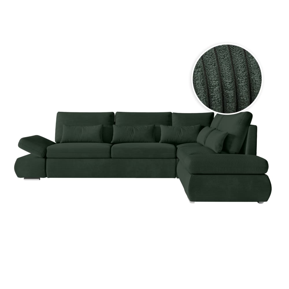 Canapé d'angle réversible convertible en velours côtelé - Vert foncé