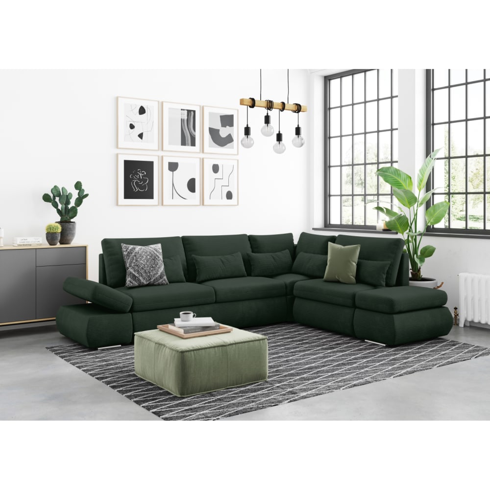 Canapé d'angle réversible convertible en velours côtelé - vert foncé - Maisons du Monde