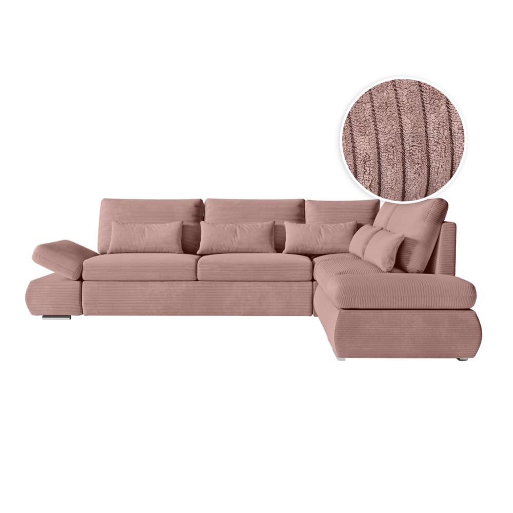 Canapé d'angle réversible convertible en velours côtelé - Rose