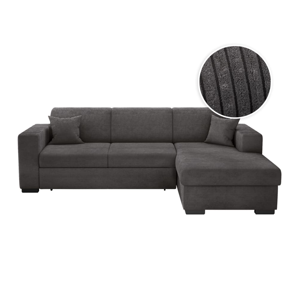 Canapé d'angle droit convertible en velours côtelé - Gris foncé