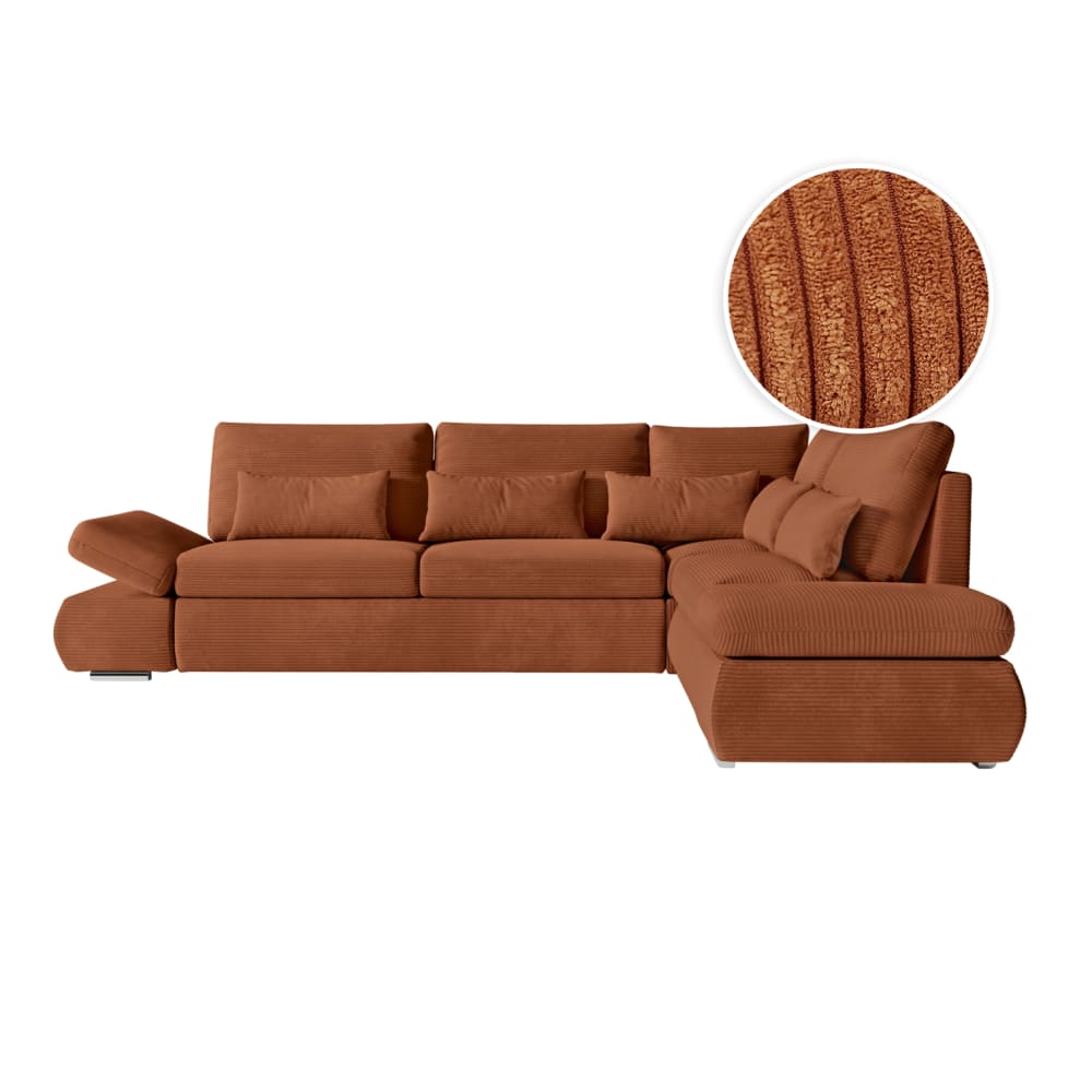 Canapé d'angle réversible convertible en velours côtelé - Terracotta