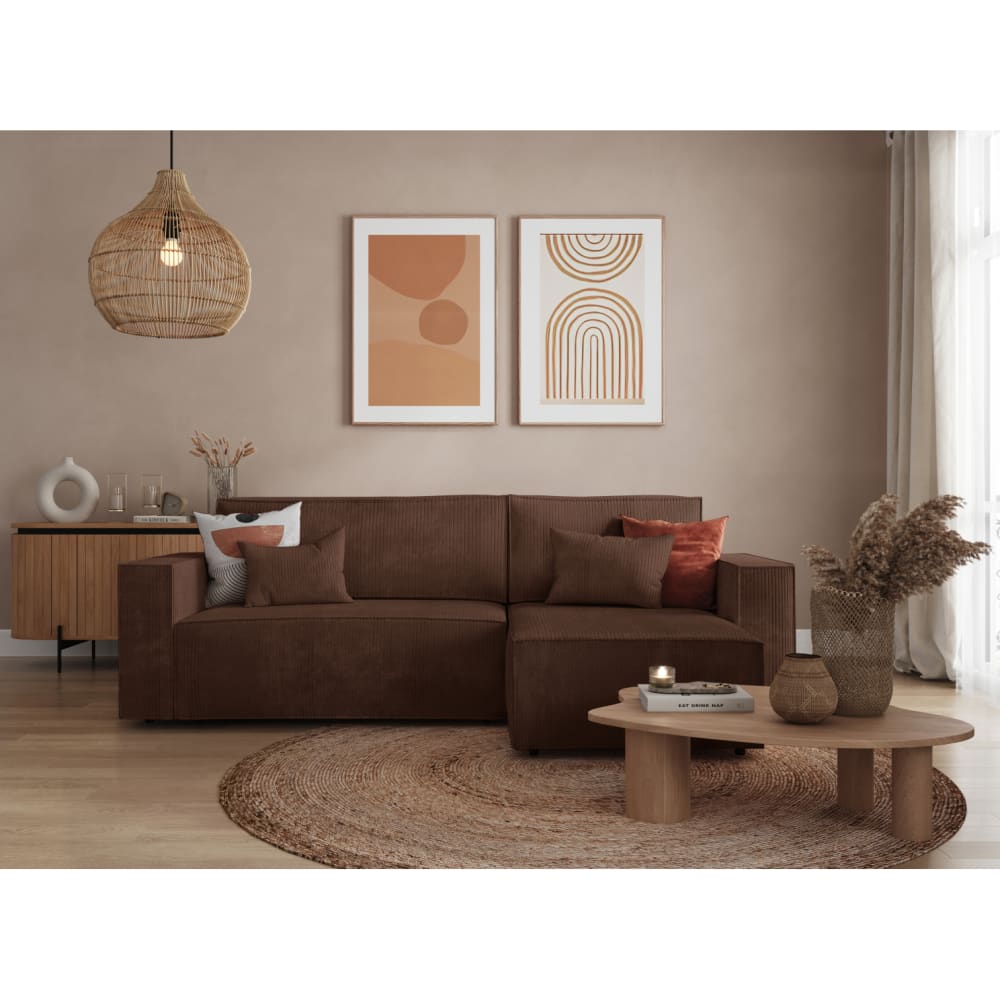 Canapé d'angle convertible avec coffre en velours côtelé - marron - Maisons du Monde