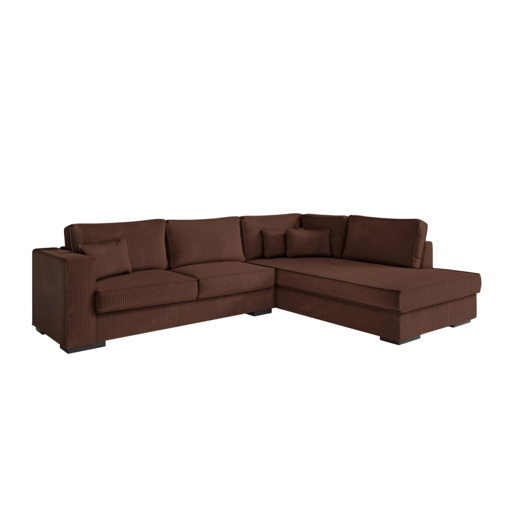 Canapé d'angle XXL 6 places en velours côtelé - Angle droit - Marron