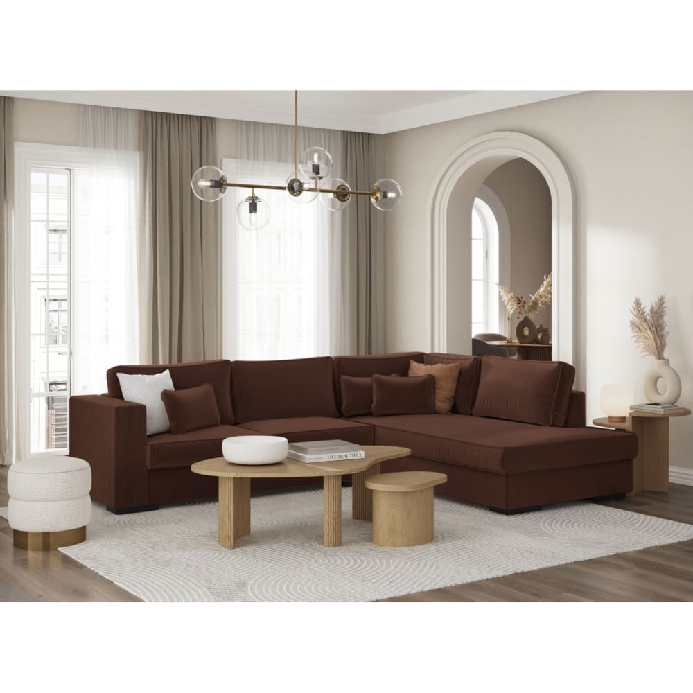 Canapé d'angle XXL 6 places en velours côtelé - Angle droit - Marron