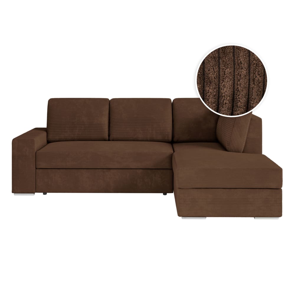 Canapé d'angle droit convertible en velours côtelé - Marron