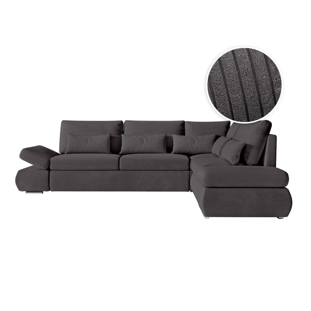 Canapé d'angle réversible convertible en velours côtelé - Gris foncé
