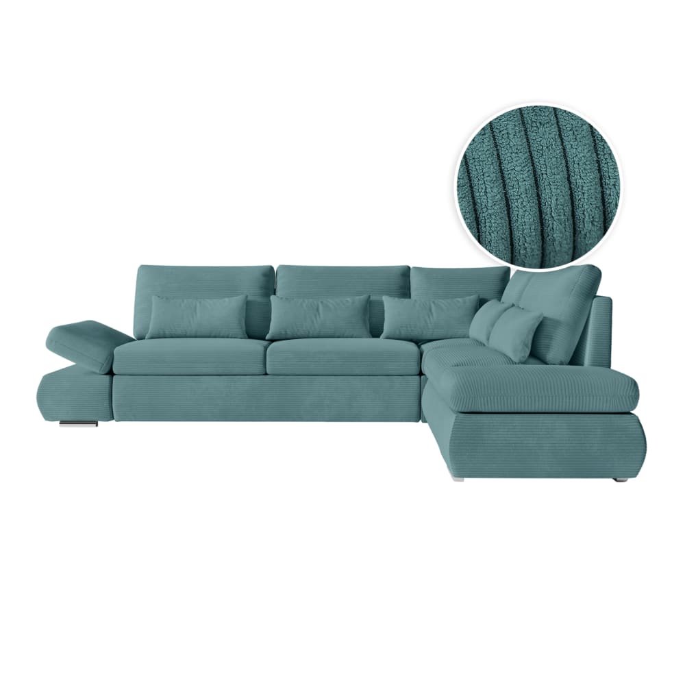 Canapé d'angle réversible convertible en velours côtelé - Bleu clair