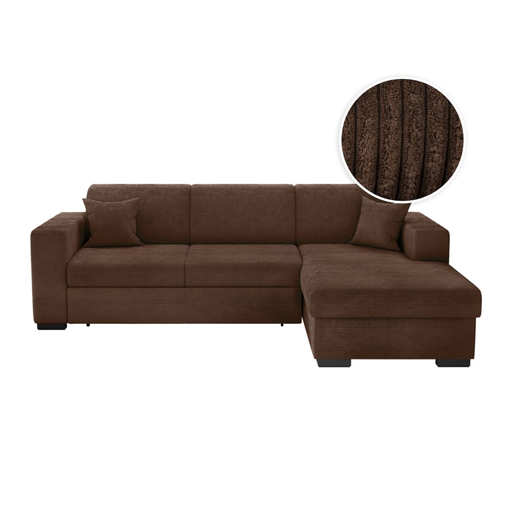 Canapé d'angle droit convertible en velours côtelé - Marron