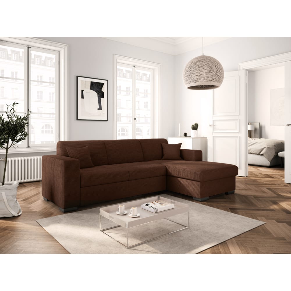 Canapé d'angle droit convertible en velours côtelé - marron - Maisons du Monde