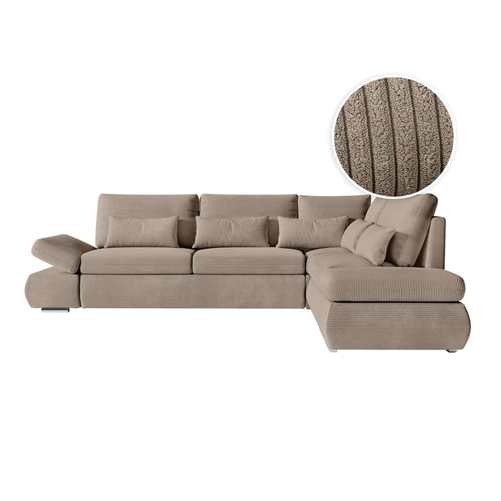 Canapé d'angle réversible convertible en velours côtelé - Taupe