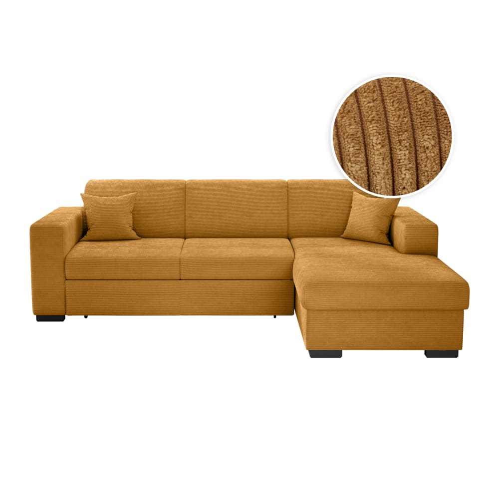 Canapé d'angle droit convertible avec coffre en velours côtelé - Jaune
