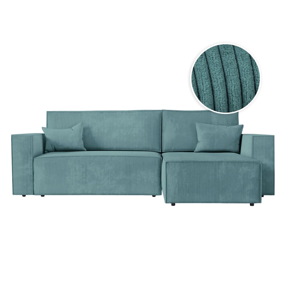 Canapé d'angle convertible avec coffre en velours côtelé - Bleu clair