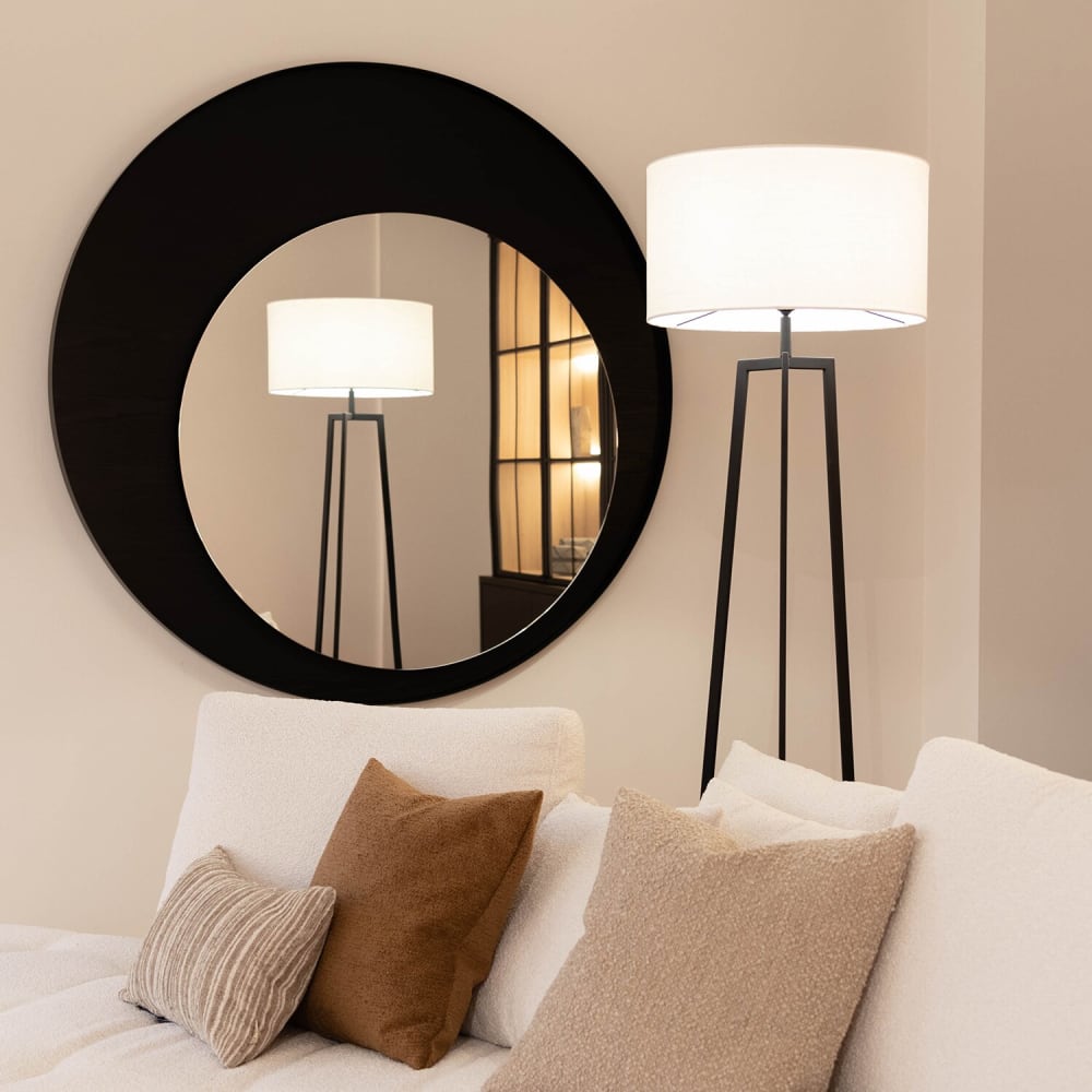 Lampadaire, noire avec nuance de lin blanc, 166 cm — vue 3