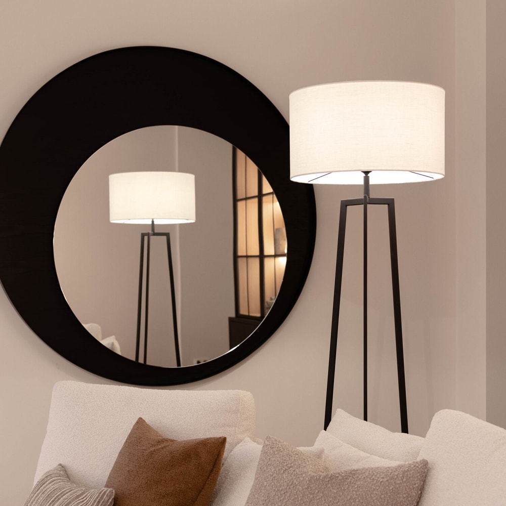 Lampadaire, noire avec nuance de lin blanc, 166 cm — vue 4