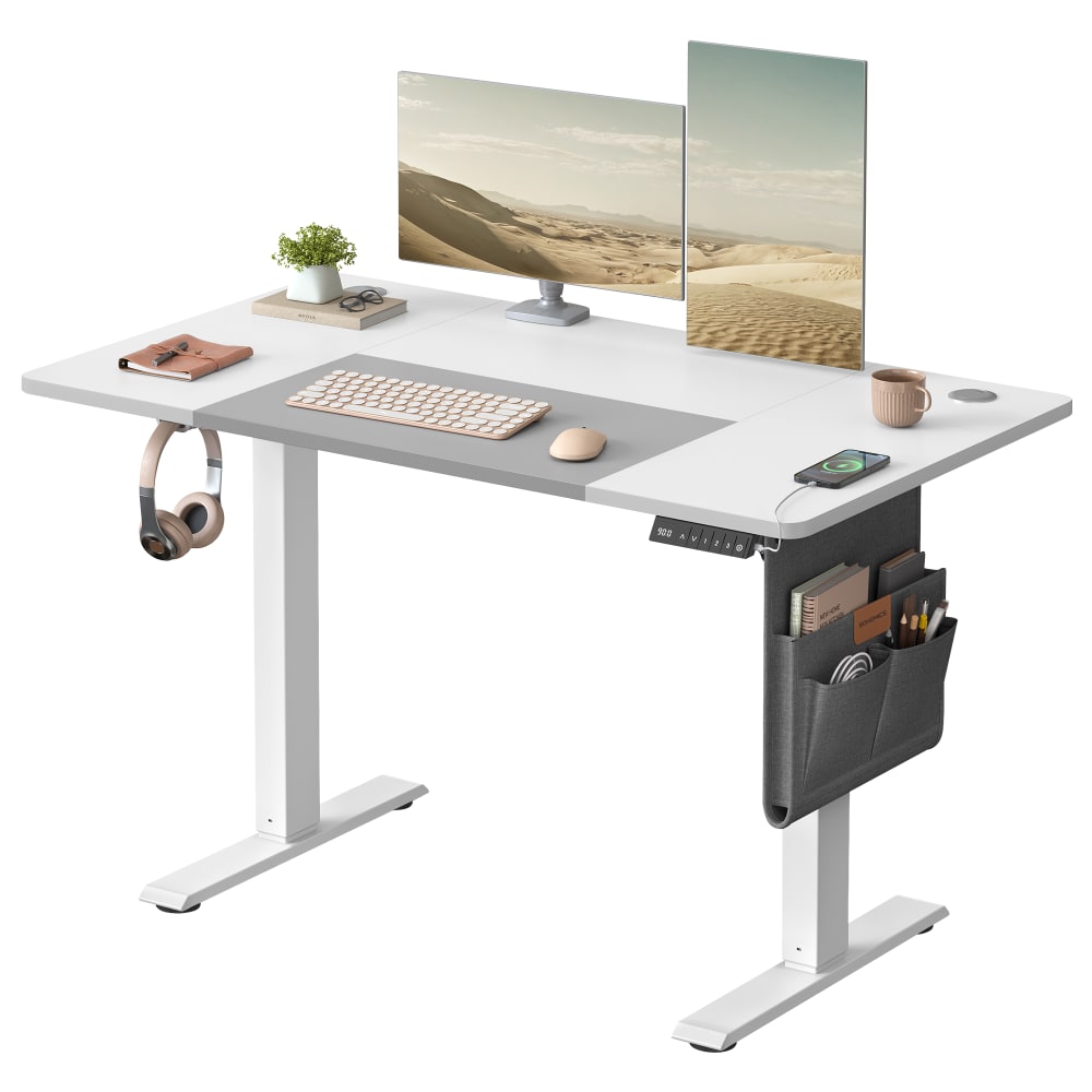 SONGMICS Bureau réglable en hauteur fonction mémoire port 120 x 60 cm blanc Blanc Bois - 120x72x60cm
