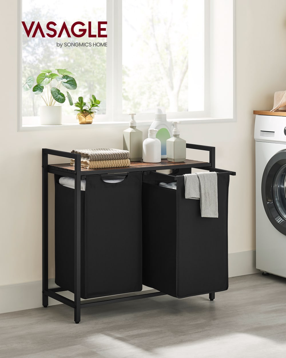 Panier à linge 2 compartiments 92 l 73 x 33 x 72 cm marron et noir - Maisons du Monde