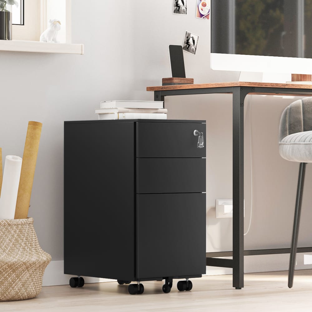 Caisson mobile de bureau avec roulettes et serrure pour dossiers noir - Maisons du Monde
