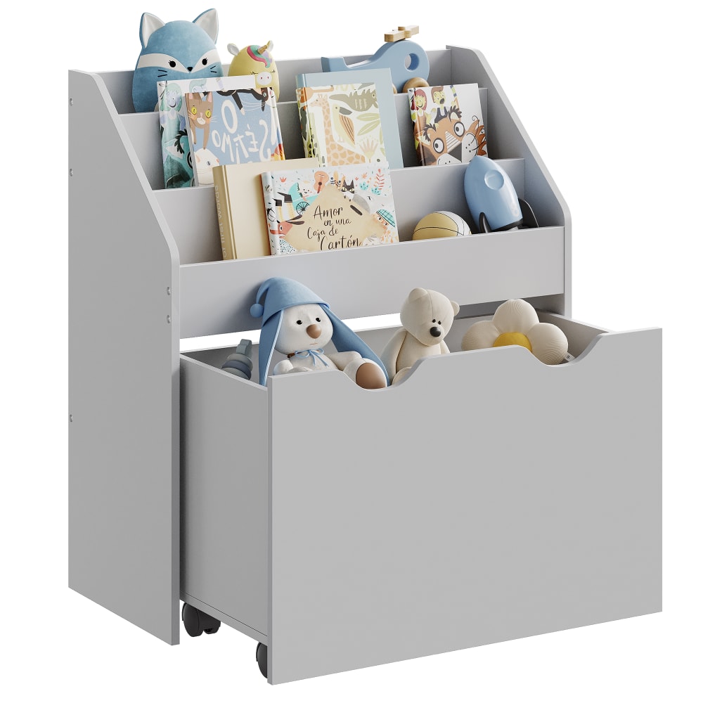Bibliothèque enfant de rangement avec coffre 29.5 x 62.5 x 70 cm gris Bibliothèque enfant de rangement avec coffre 29.5 x 62.5 x 70 cm gris