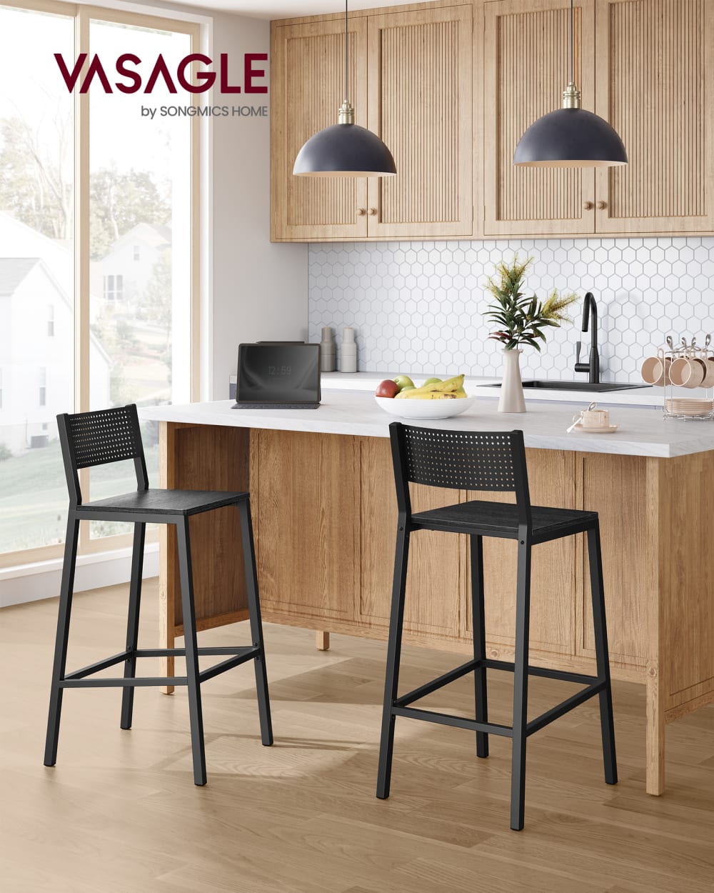 Ensembles de 2 tabourets de bar pour cuisine salle à manger noir - Maisons du Monde