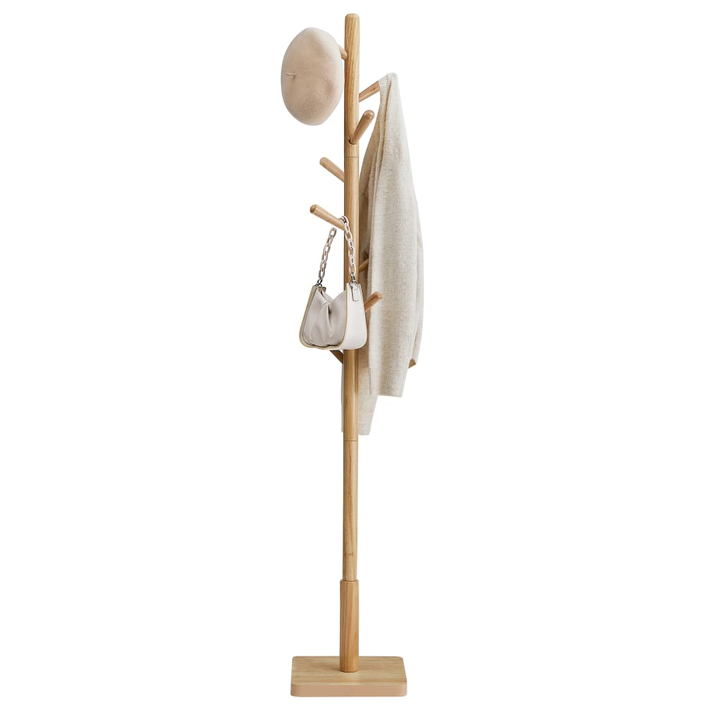 Portemanteau sur pied en bois avec 8 crochets 3 hauteurs réglables Portemanteau sur pied en bois avec 8 crochets 3 hauteurs réglables
