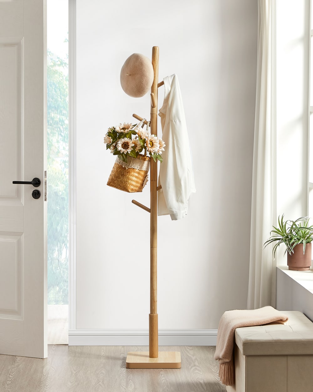 Portemanteau en bois avec 8 crochets bois d'hévéa beige naturel — vue 3