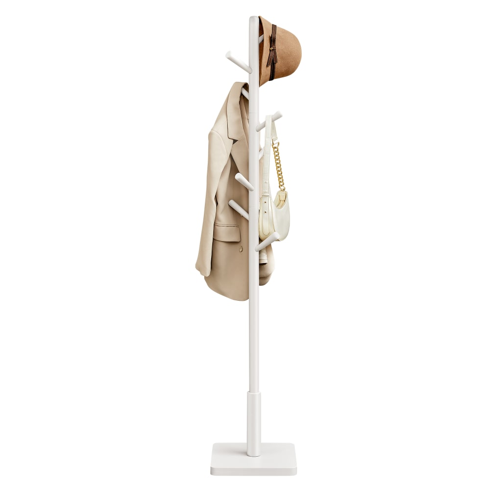 Portemanteau sur pied en bois avec 8 crochets 3 hauteurs blanc Portemanteau sur pied en bois avec 8 crochets 3 hauteurs blanc