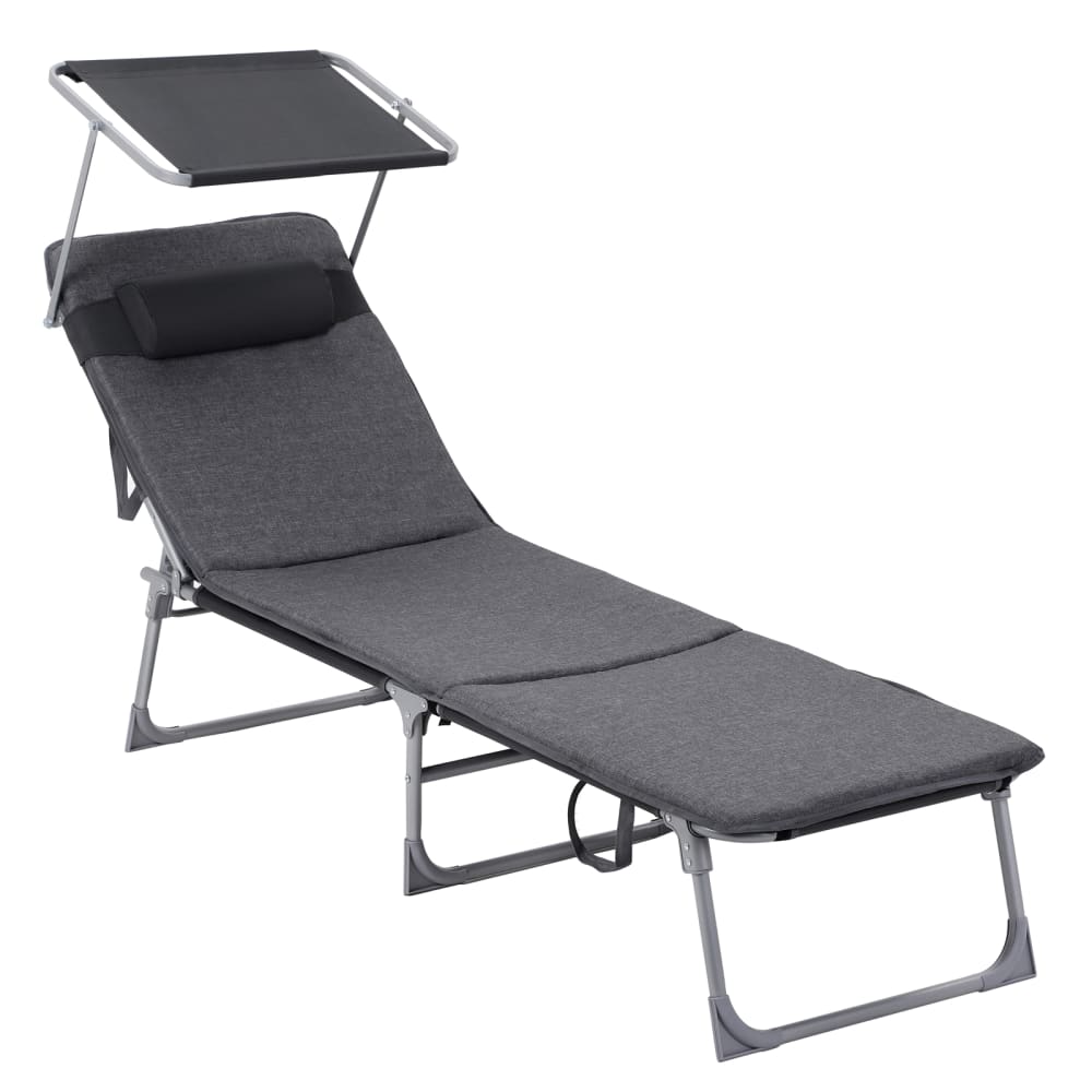 Chaise longue avec matelas 3 cm dossier et parasol gris foncé