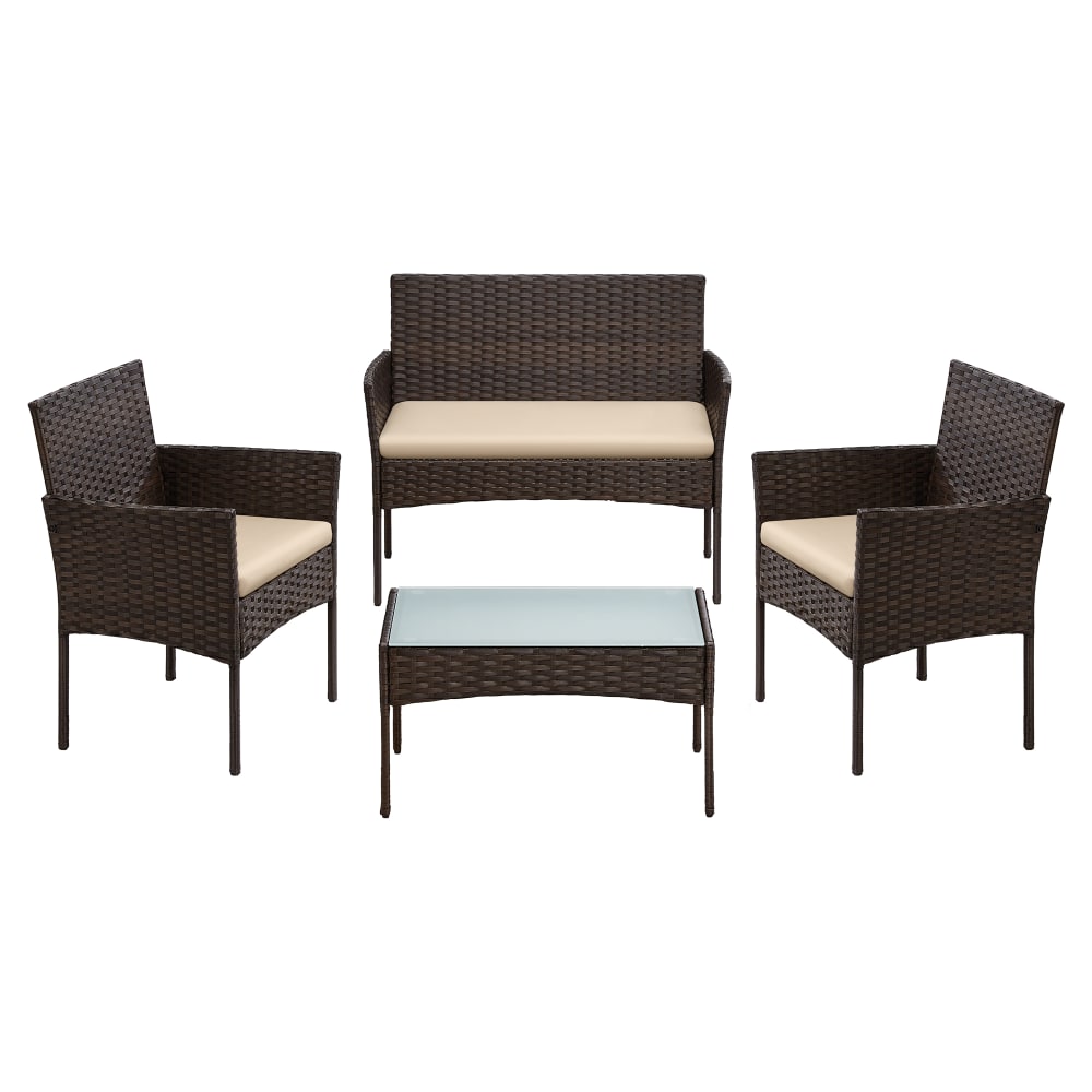 Meubles de jardin tressé en pe ensemble 4 pièces table marron et taupe Meubles de jardin tressé en pe ensemble 4 pièces table marron et taupe