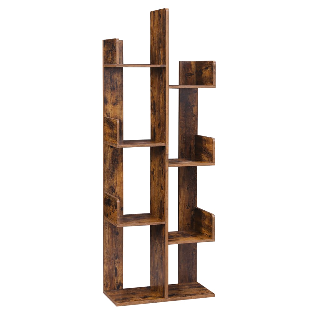 Bibliothèque 8 compartiments effet bois marron rustique