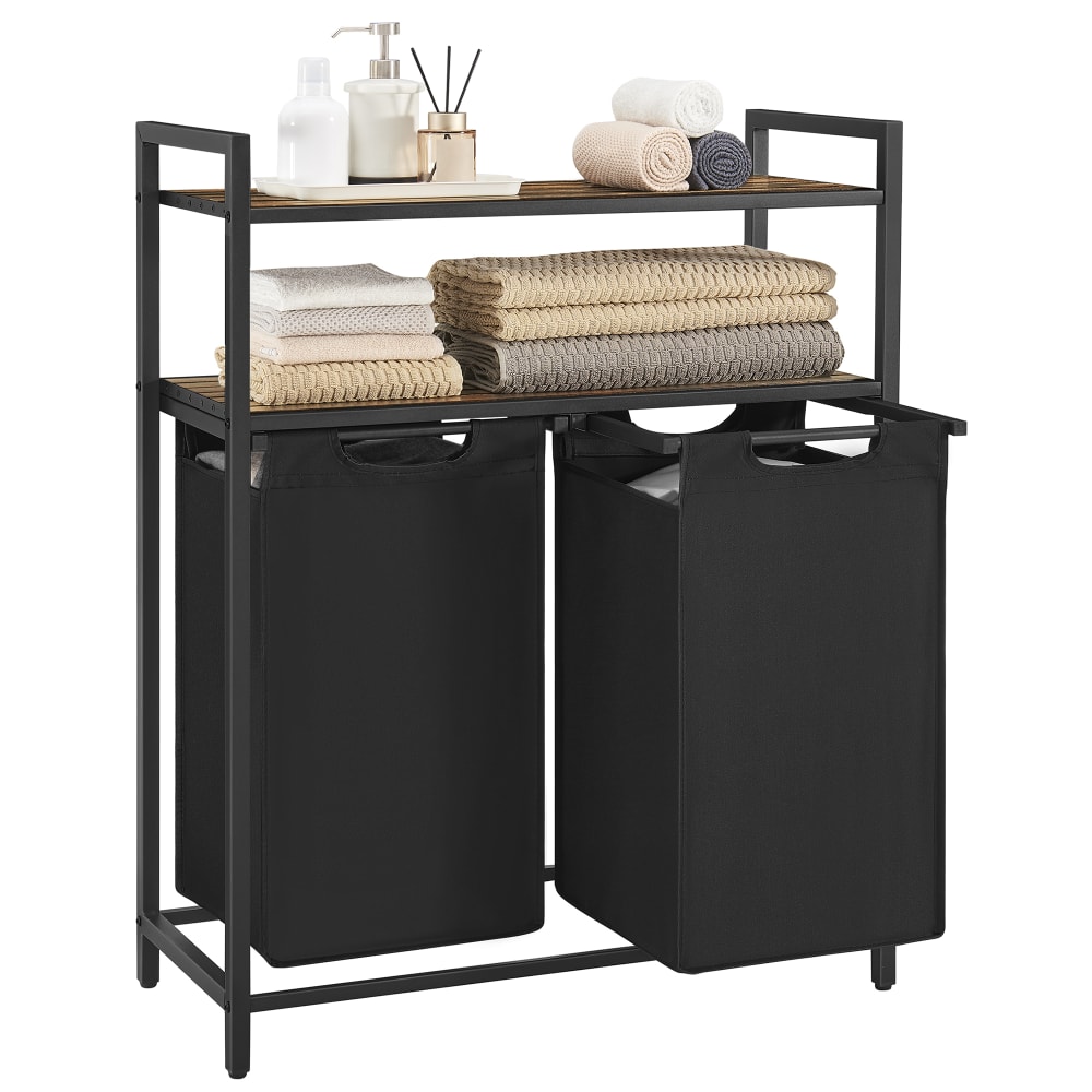 Panier à linge 2 compartiments 92 l 73 x 33 x 92 cm marron et noir