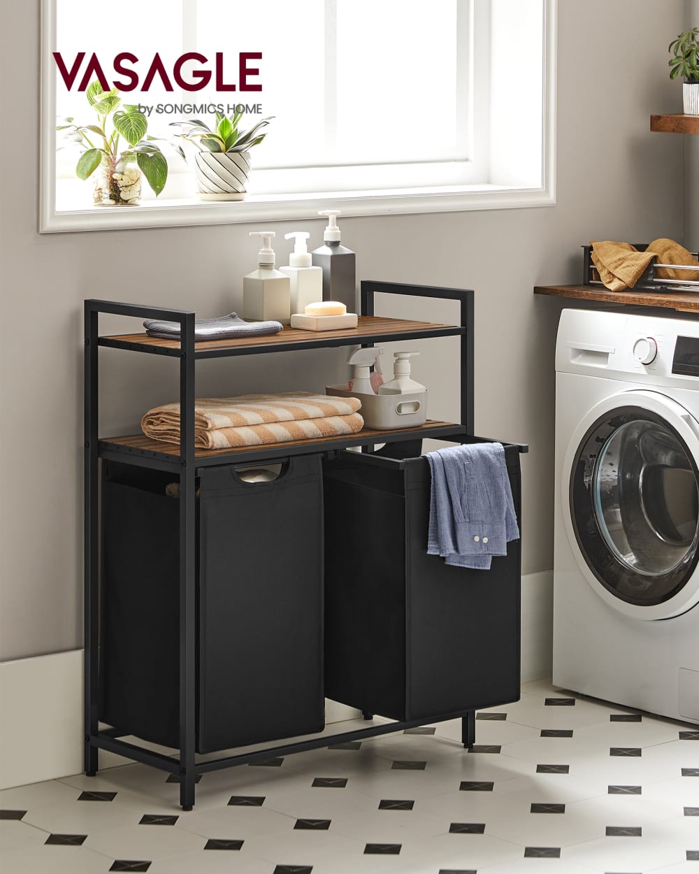 Panier à linge 2 compartiments 92 l 73 x 33 x 92 cm marron et noir - Maisons du Monde