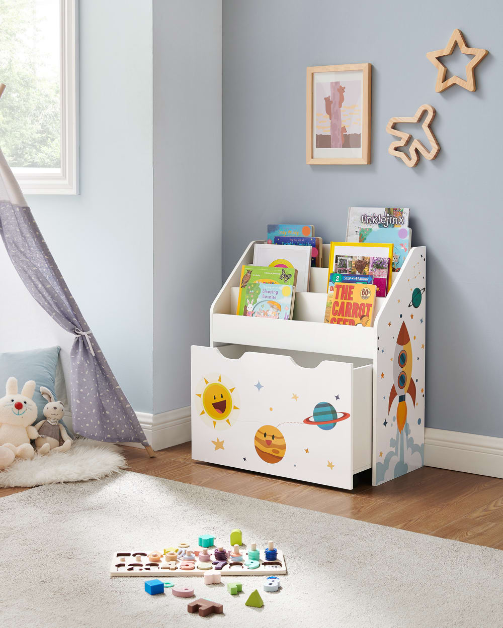 Étagère pour jouets et livres avec roulettes effet bois blanc (SONGMICS) - Image 1