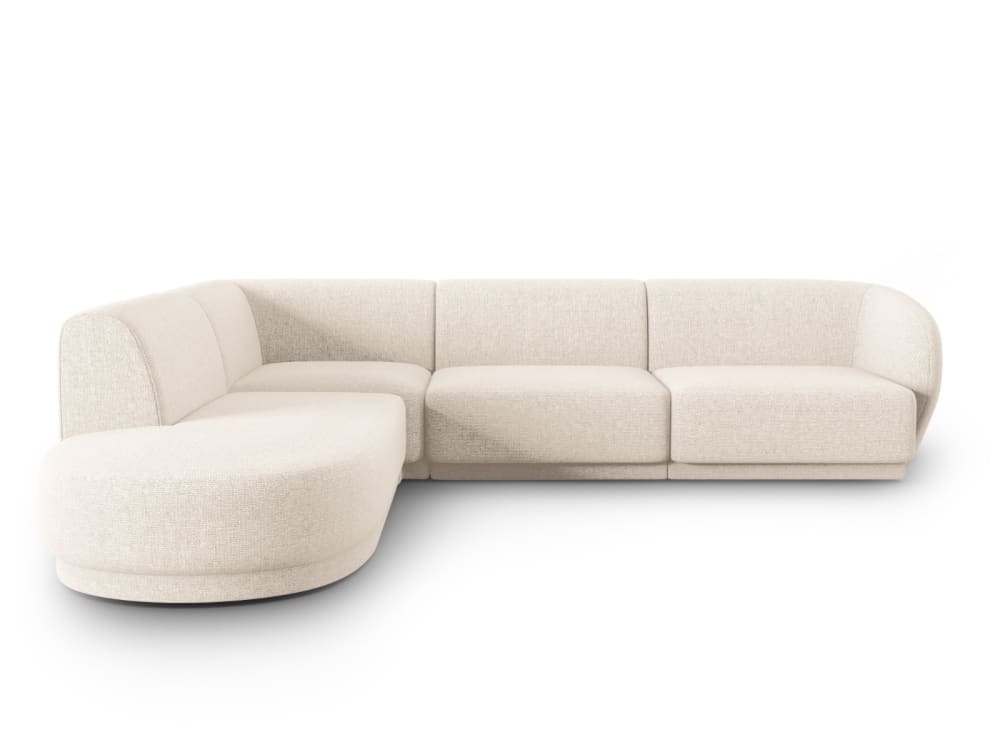 Canapé d'angle gauche 5 places en tissu chenille beige clair