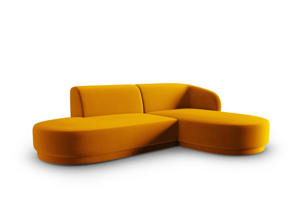 Canapé d'angle droit modulable 4 places en velours jaune