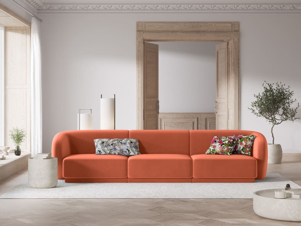 Canapé modulable 3 places en velours jaune