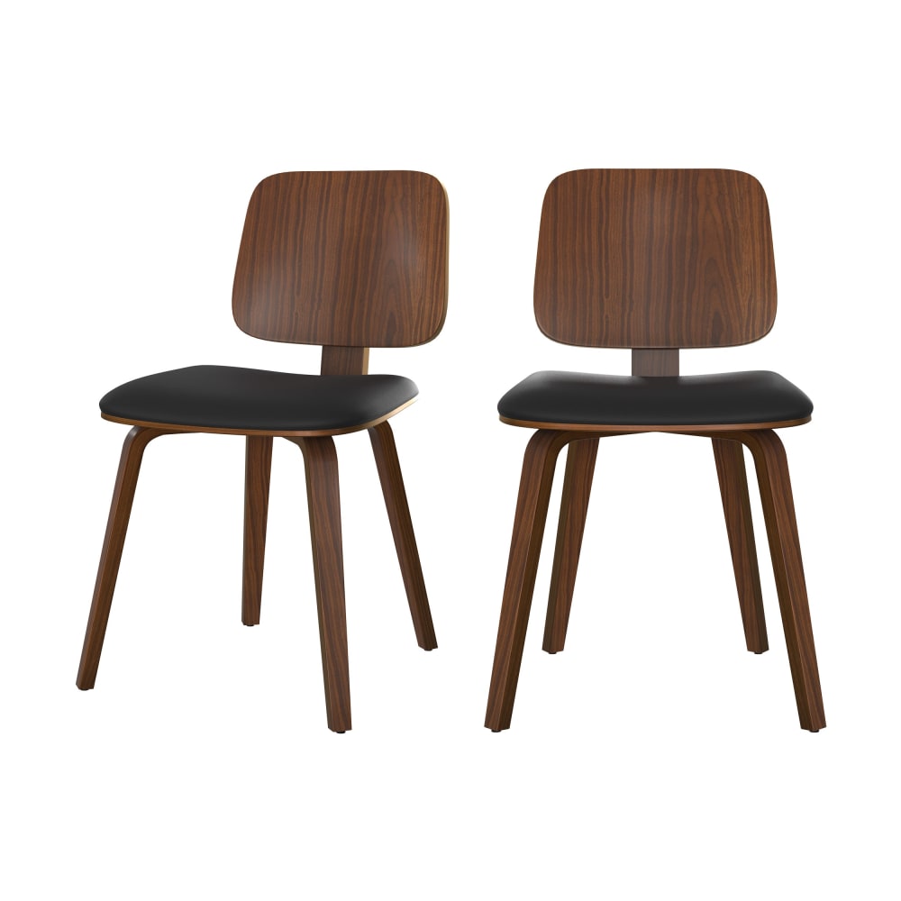 Maison Pavane Set von 2 Stühlen aus Nussbaum-Furnier und schwarzem PU style vintage - Holz