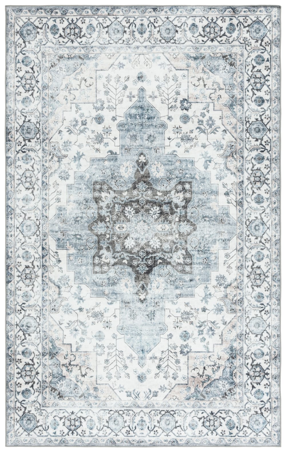 Tapis traditionnel en polyester blanc/bleu, 122 x 183 cm
