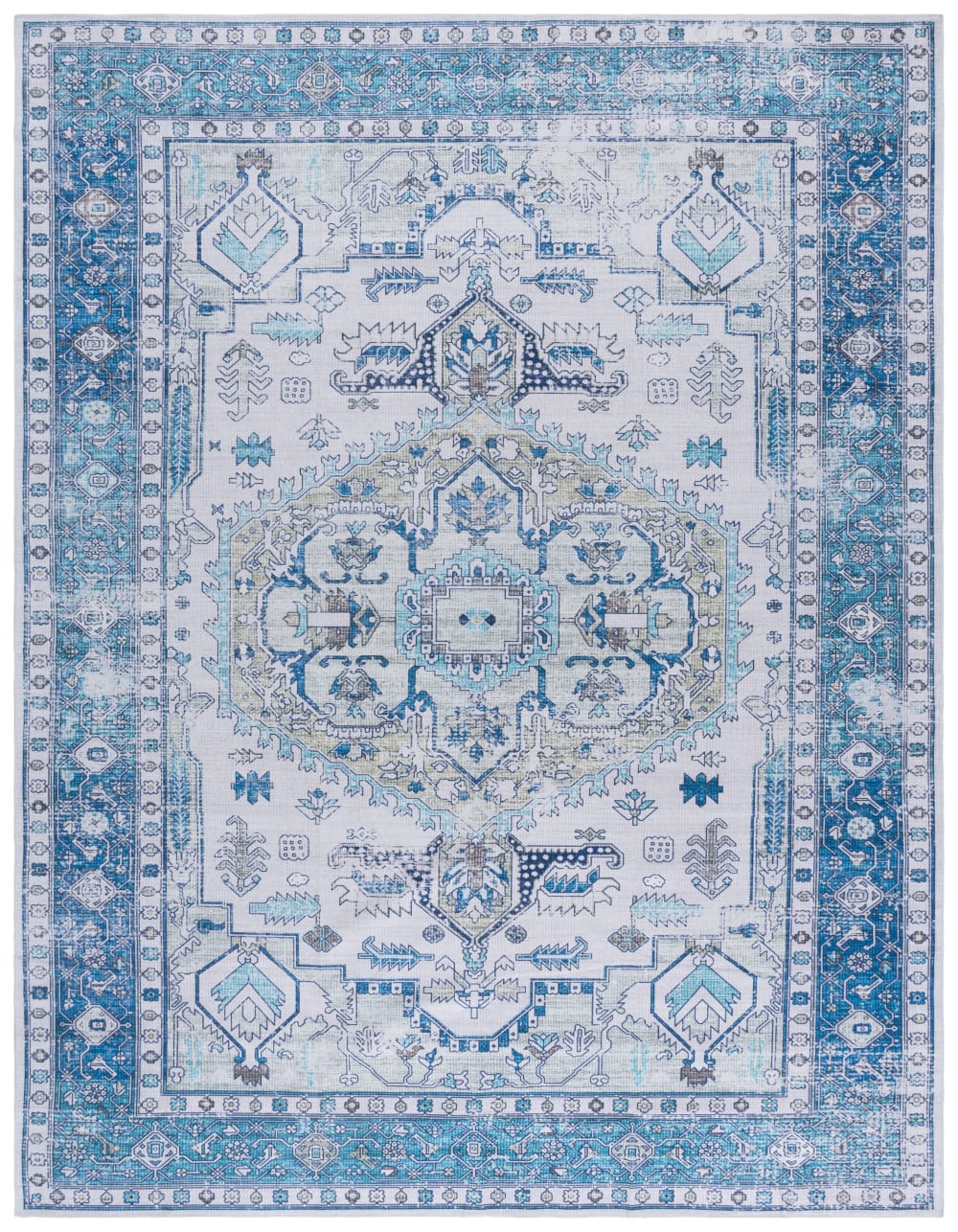 Tapis traditionnel en polyester beige/bleu, 244 x 305 cm