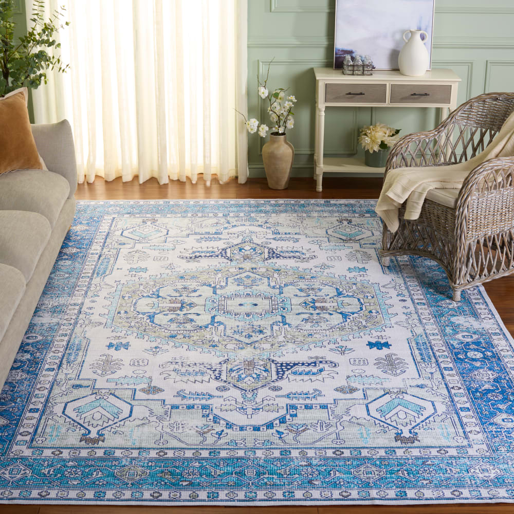 Tapis traditionnel en polyester beige/bleu, 244 x 305 cm — vue 3