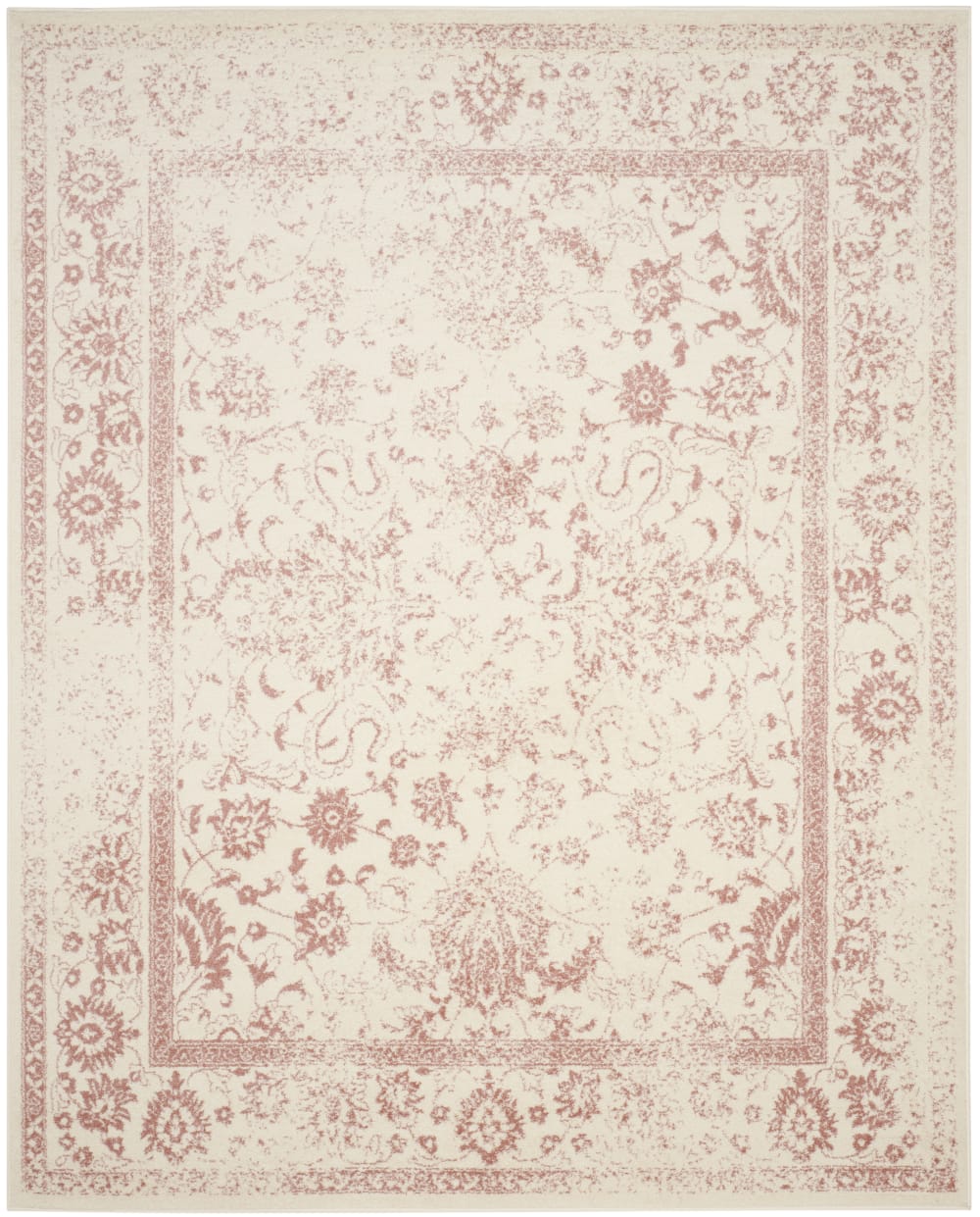 Tapis vintage patiné en polypropylène blanc/rose, 235 x 305 cm