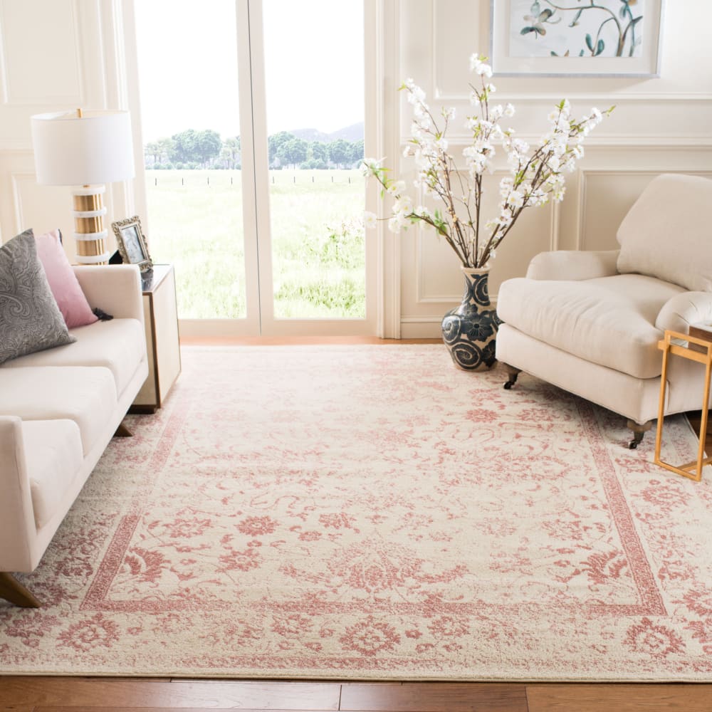 Tapis vintage patiné en polypropylène blanc/rose, 235 x 305 cm — vue 3
