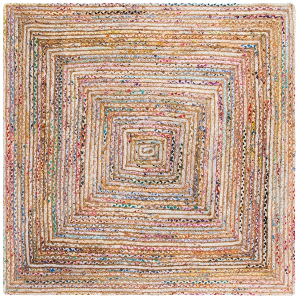 Tapis côtier en jute beige/multicolore, 122 x 122 cm