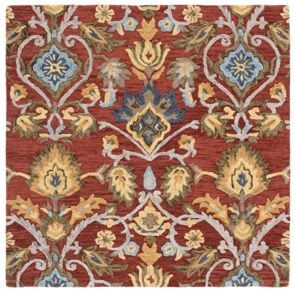 Tapis traditionnel en laine rouge/multicolore, 122 x 122 cm