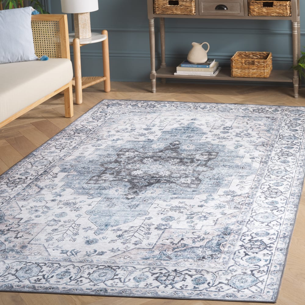 Tapis traditionnel en polyester blanc/bleu, 152 x 244 cm — vue 3