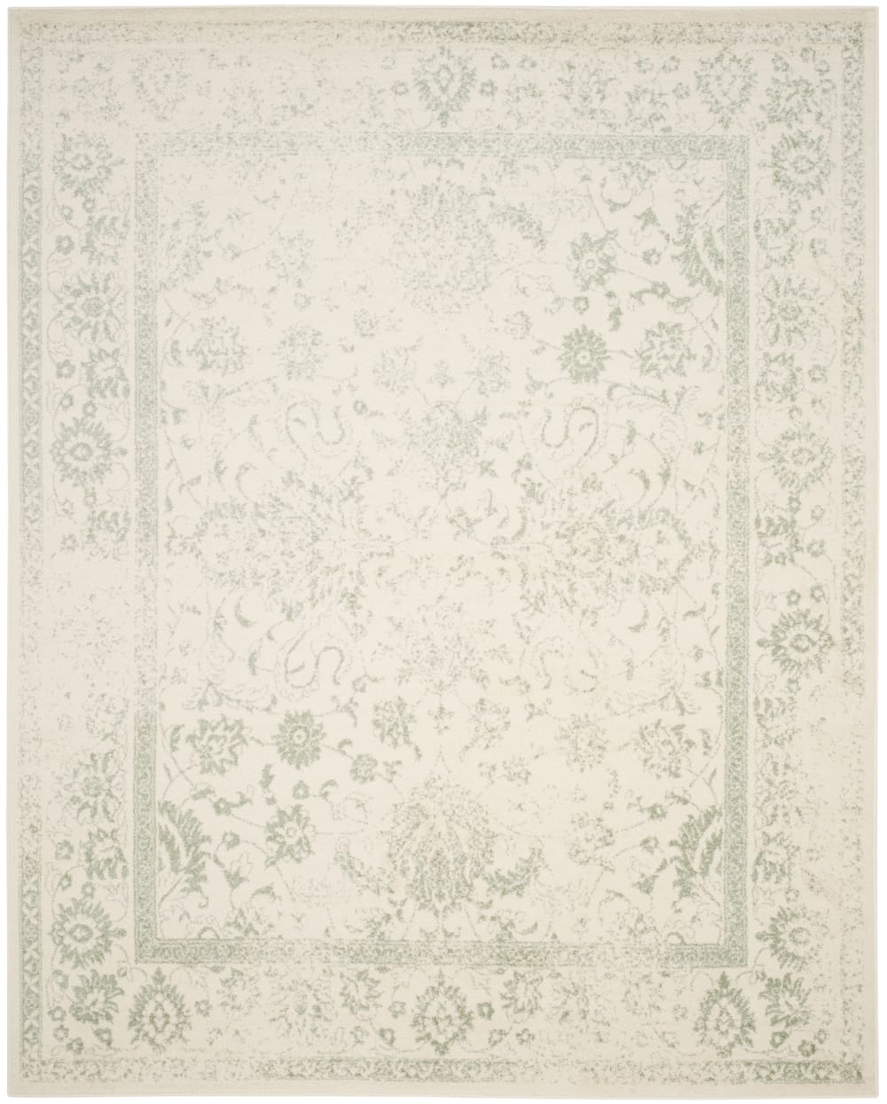 Tapis vintage patiné en polypropylène blanc/vert, 235 x 305 cm