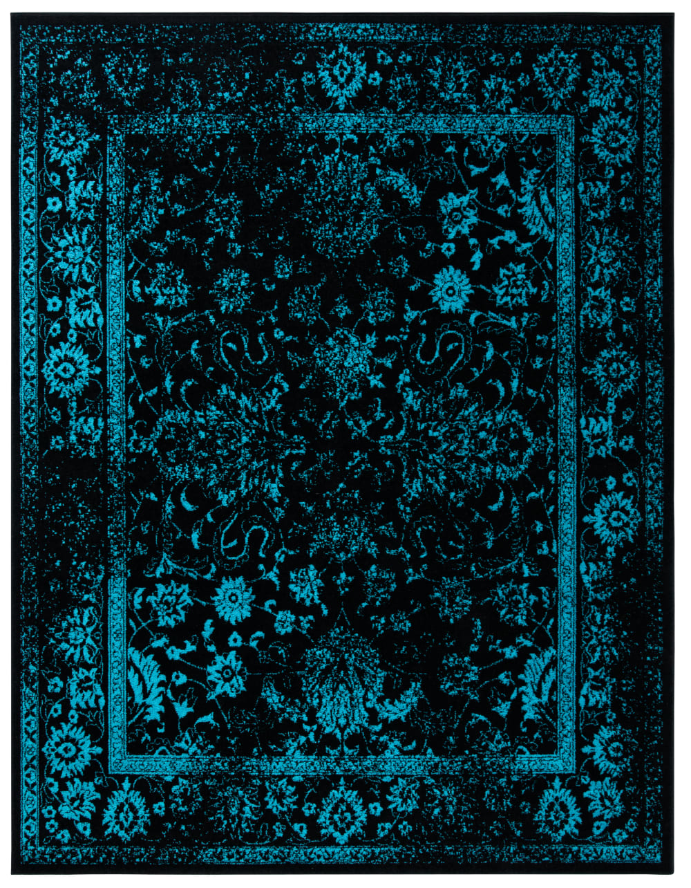 Tapis vintage patiné en polypropylène noir/bleu, 235 x 305 cm