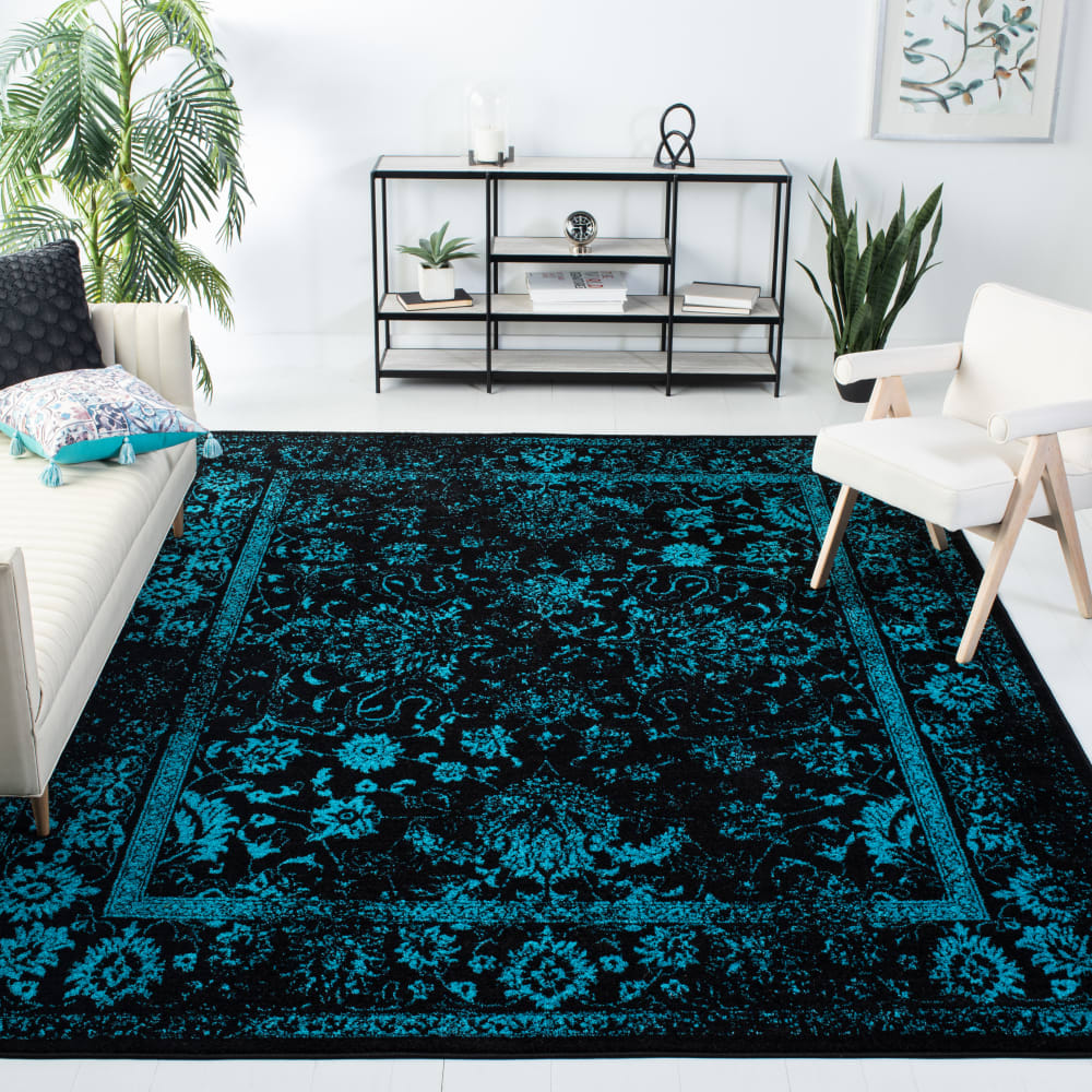 Tapis vintage patiné en polypropylène noir/bleu, 235 x 305 cm — vue 3