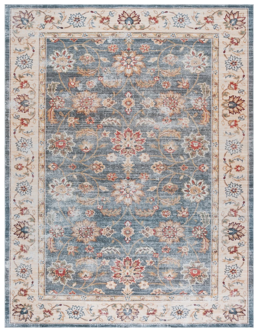 Tapis traditionnel en polyester vert/beige, 244 x 305 cm