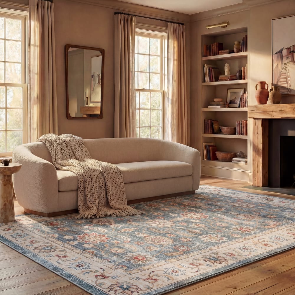 Tapis traditionnel en polyester vert/beige, 244 x 305 cm — vue 4